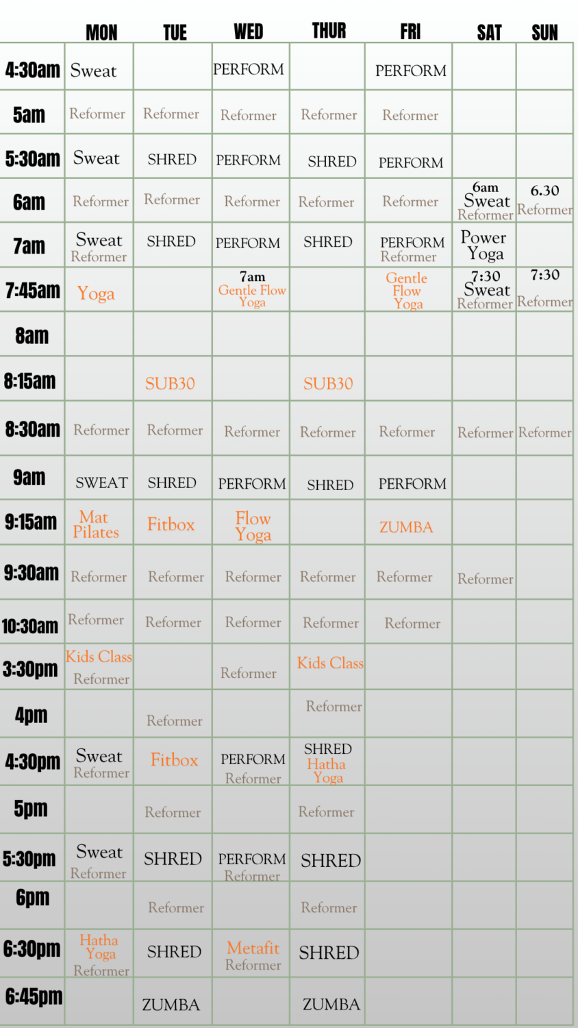 Physical Timetable Class Timetable - The Workout