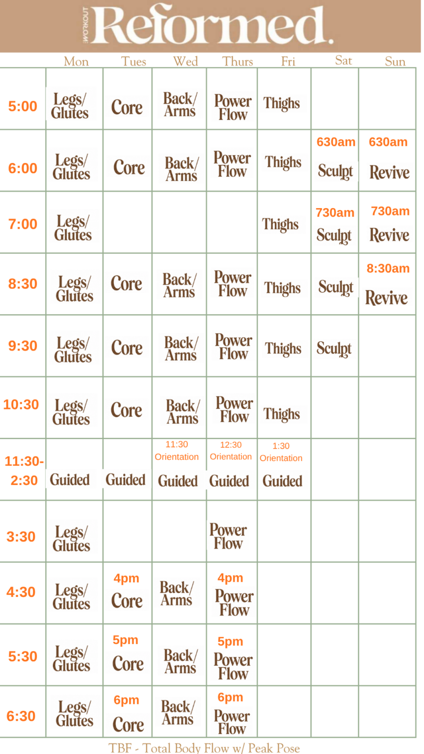 Physical Timetable Class Timetable - The Workout